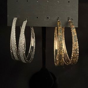 2 Pair 2” Hoop Earrings